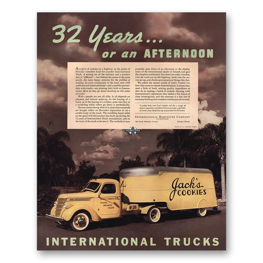 1938 International Trucks Jacks Cookies Tampa Orlando Vintage Magazine Print Ad