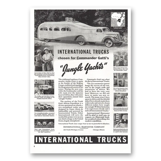 1938 International Trucks Commander Gatti Jungle Yachts Vintage Magazine Print Ad