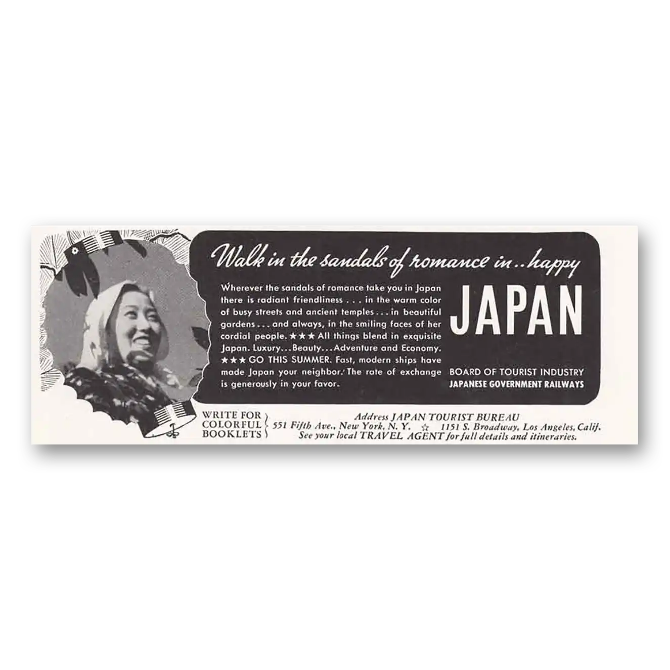 1938 Japan Walk in the Sandals of Romance Vintage Magazine Print Ad