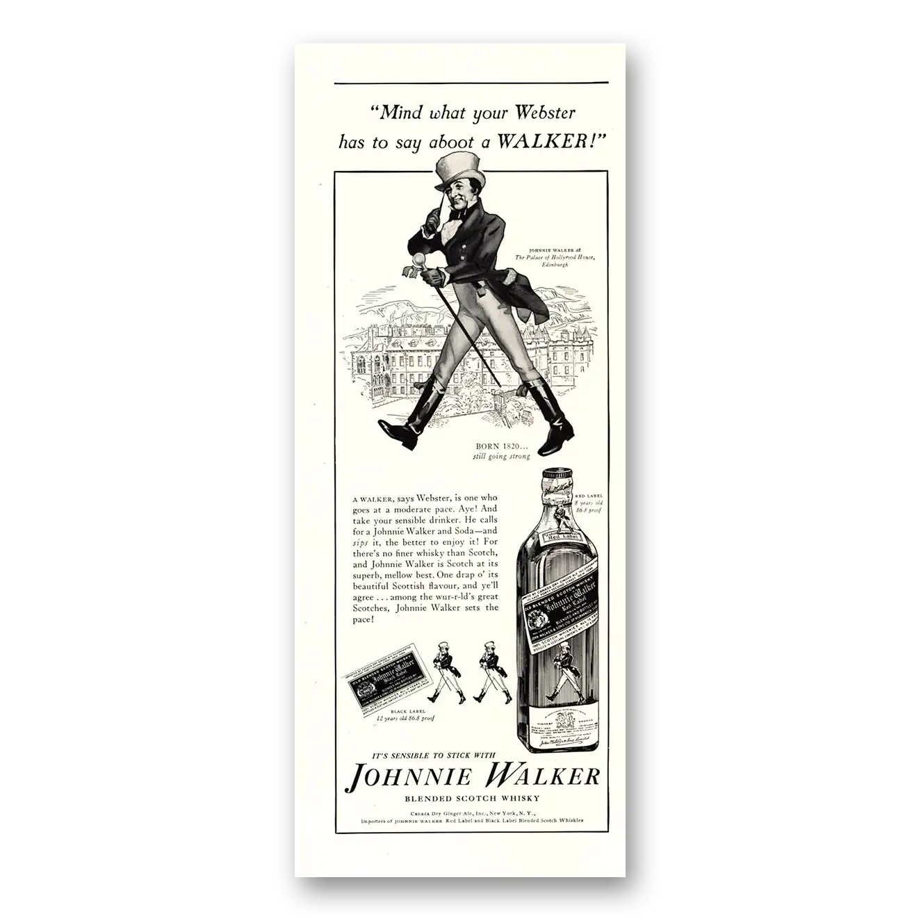 1938 Johnnie Walker Black Label Mind What Your Webster Has to Say About Vintage Magazine Print Ad