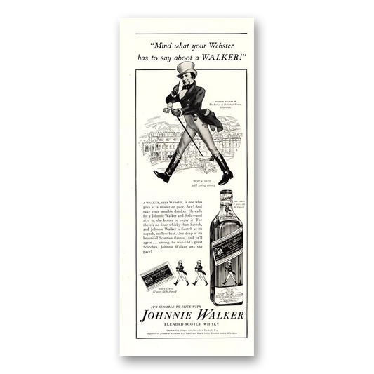 1938 Johnnie Walker Black Label Mind What Your Webster Has to Say About Vintage Magazine Print Ad