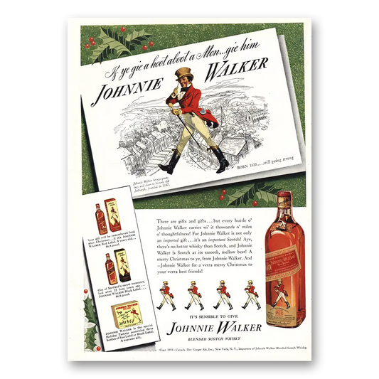 1938 Johnnie Walker Red Label Ye Gie Hoot About Mon Vintage Magazine Print Ad