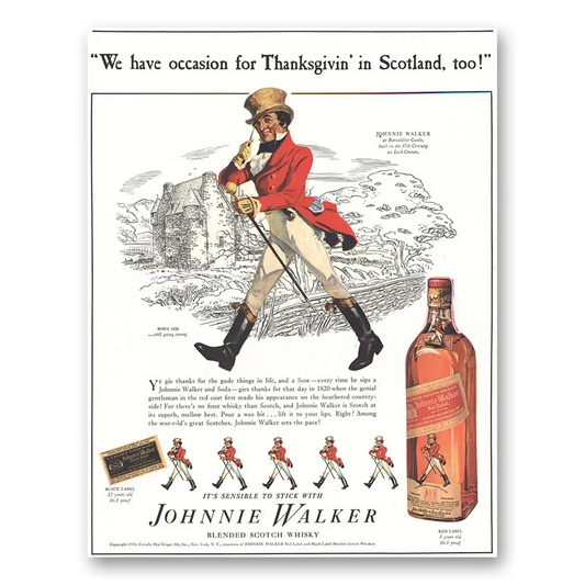 1938 Johnnie Walker Red Label We Have Occasion for Thanksgiving in Scotland Vintage Magazine Print Ad