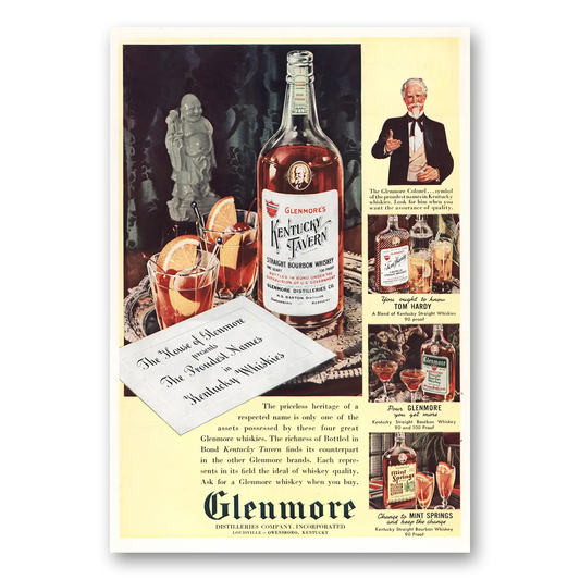 1938 Kentucky Tavern Whiskey Proudest Names Vintage Magazine Print Ad