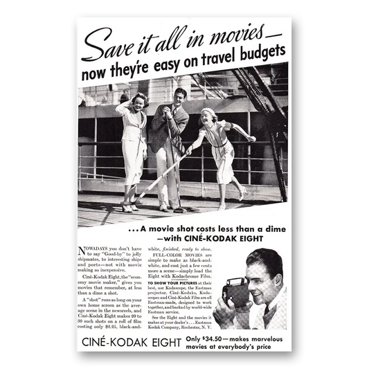 1938 Cine Kodak Eight Camera Shuffle Board Save It All in Movies Vintage Magazine Print Ad