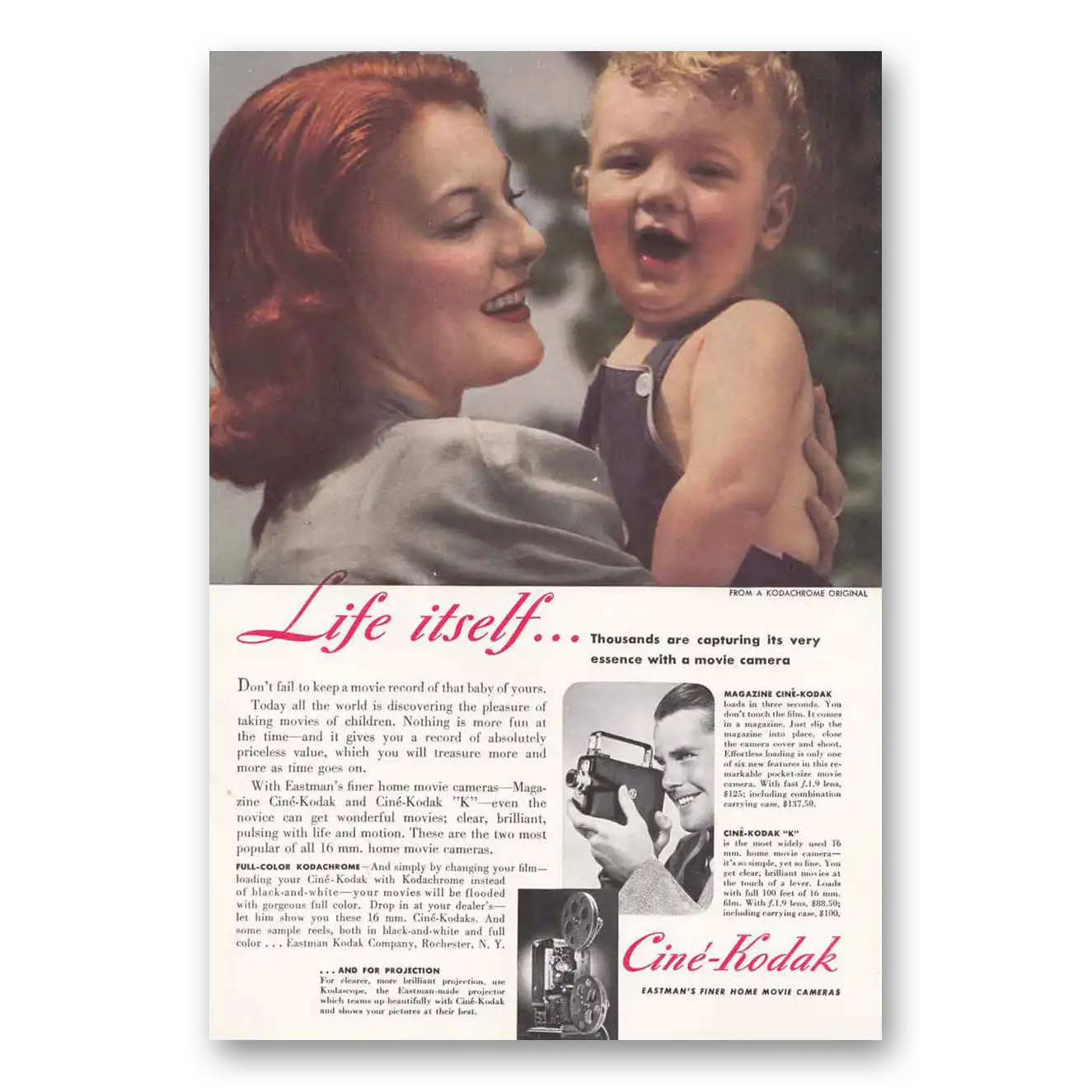 1938 Cine Kodak K Camera Life Itself Magazine Cine Kodak Vintage Magazine Print Ad