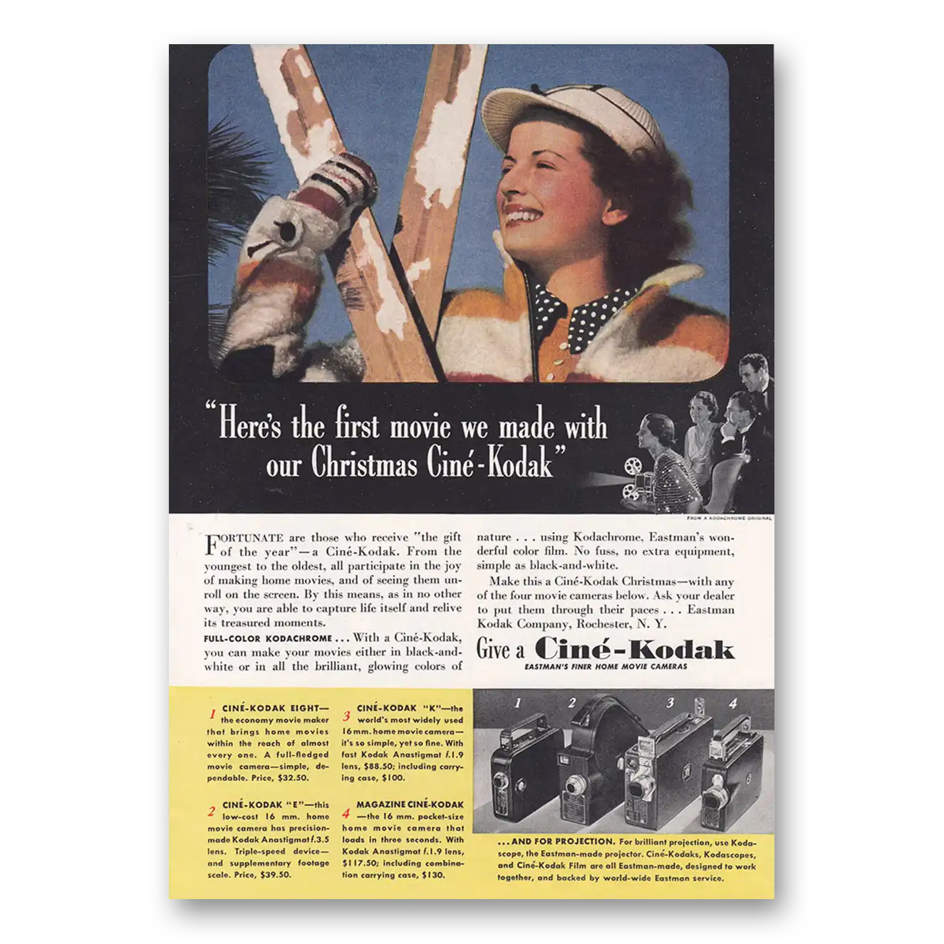 1938 Cine Kodak Camera First Movie We Made Skis Vintage Magazine Print Ad