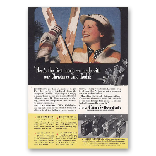 1938 Cine Kodak Camera First Movie We Made Skis Vintage Magazine Print Ad