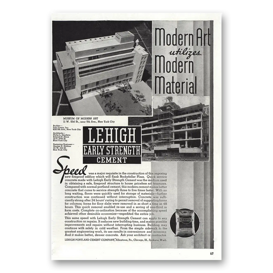 1938 Lehigh Portland Cement Modern Art Vintage Magazine Print Ad