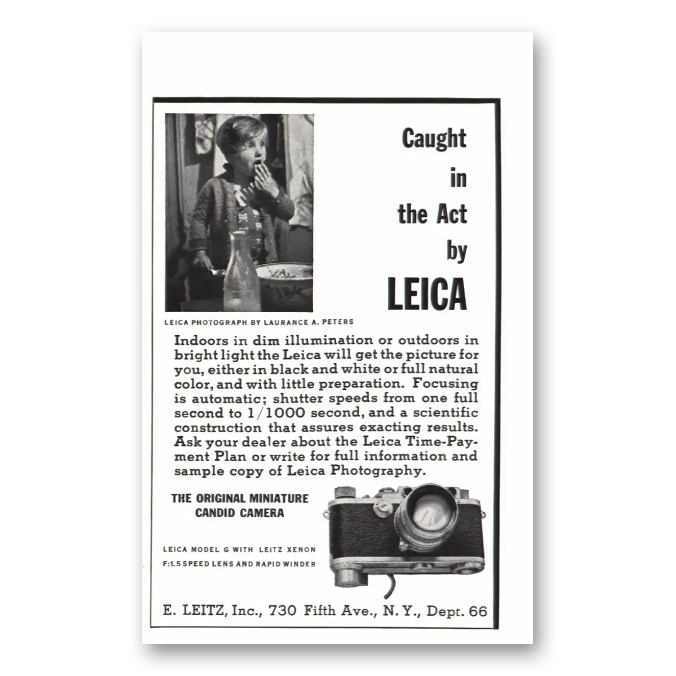 1938 Leica Cameras Caught In the Act Vintage Magazine Print Ad