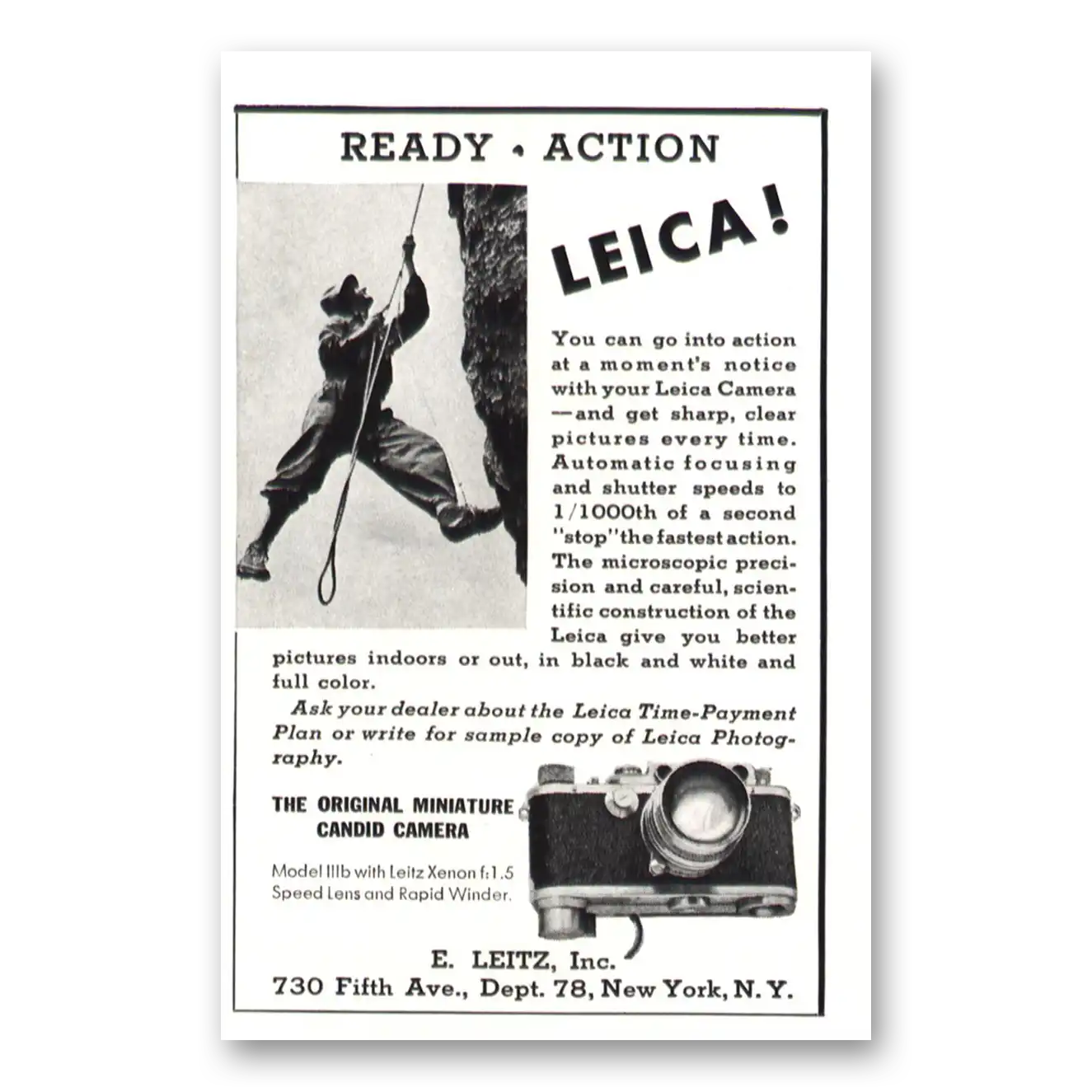 1938 Leica Cameras Go Into Action Moments Notice Vintage Magazine Print Ad