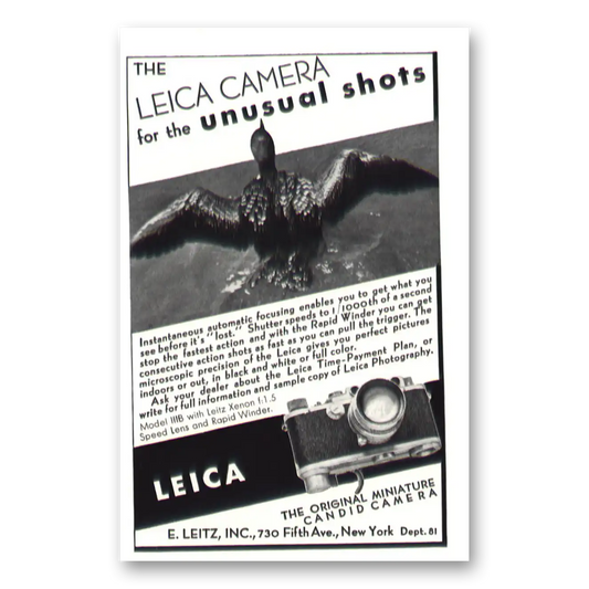 1938 Leica Cameras Unusual Shots Vintage Magazine Print Ad