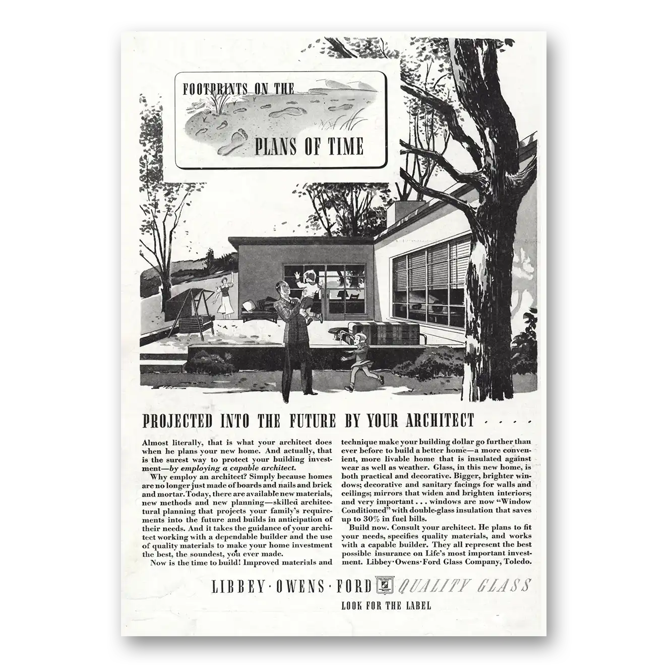 1938 Libbey Owens Ford Projected Into Future Architect Vintage Magazine Print Ad