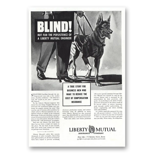 1938 Liberty Mutual Insurance Blind Vintage Magazine Print Ad