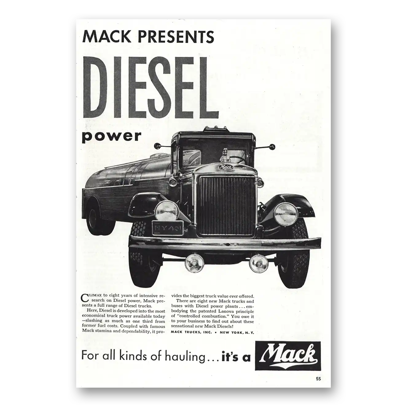 1938 Mack Trucks Diesel Power Vintage Magazine Print Ad