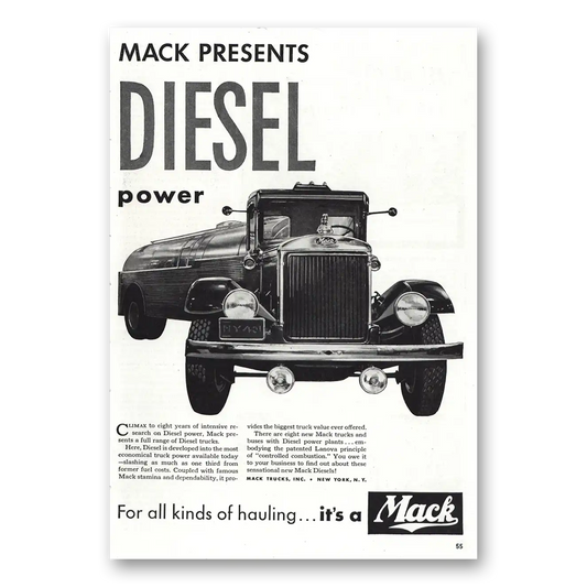 1938 Mack Trucks Diesel Power Vintage Magazine Print Ad