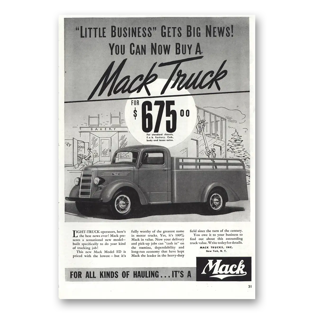 1938 Mack Trucks Little Business Big News Vintage Magazine Print Ad