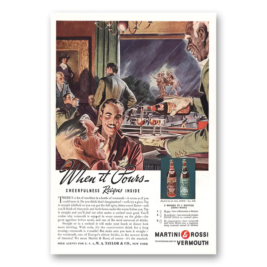 1938 Martini & Rossi When It Pours Cheerfulness Reigns Vintage Magazine Print Ad