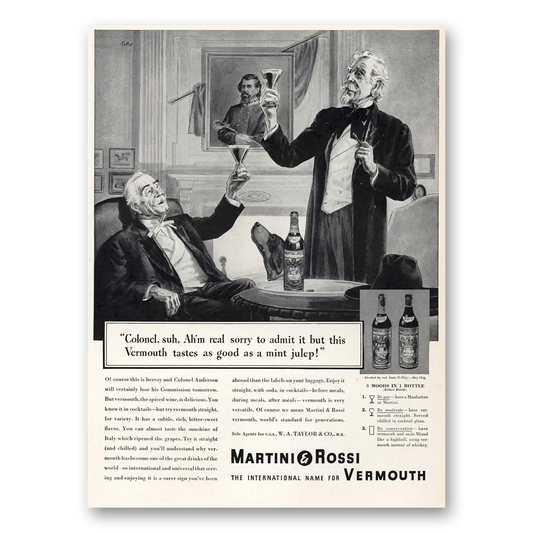 1938 Martini & Rossi Colonel Suh Ahm Real Sorry to Admit Vintage Magazine Print Ad