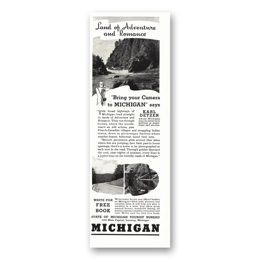 1938 Michigan Land of Adventure and Romance Vintage Magazine Print Ad