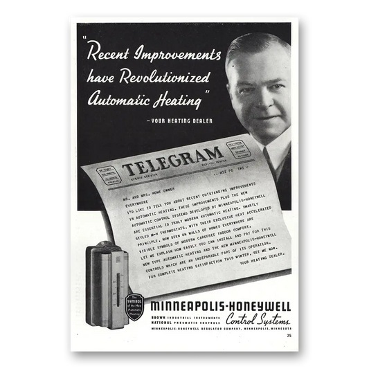 1938 Minneapolis Honeywell Revolutionized Automatic Heating Vintage Magazine Print Ad