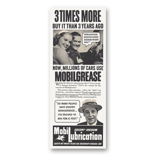 1938 MobiLubrication Mobilgrease Millions of Cars Use 3 Times More Vintage Magazine Print Ad