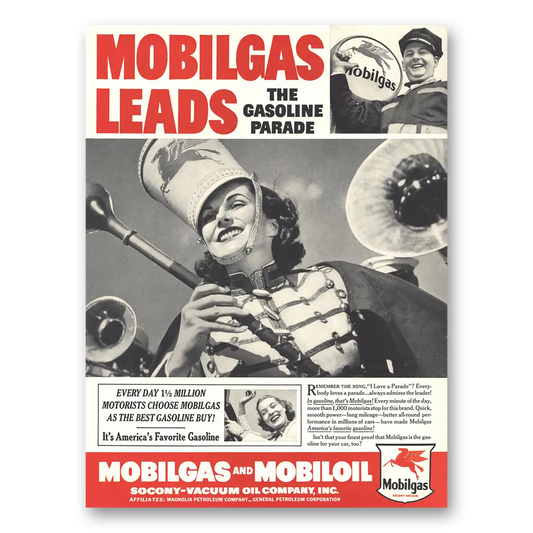 1938 Mobiloil Leads the Gasoline Parade Vintage Magazine Print Ad