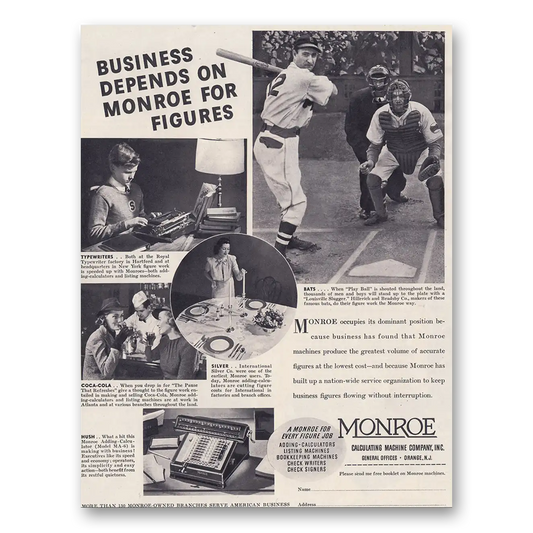 1938 Monroe Calculating Machines Calculators Business Depends On Monroe Baseball Vintage Magazine Print Ad