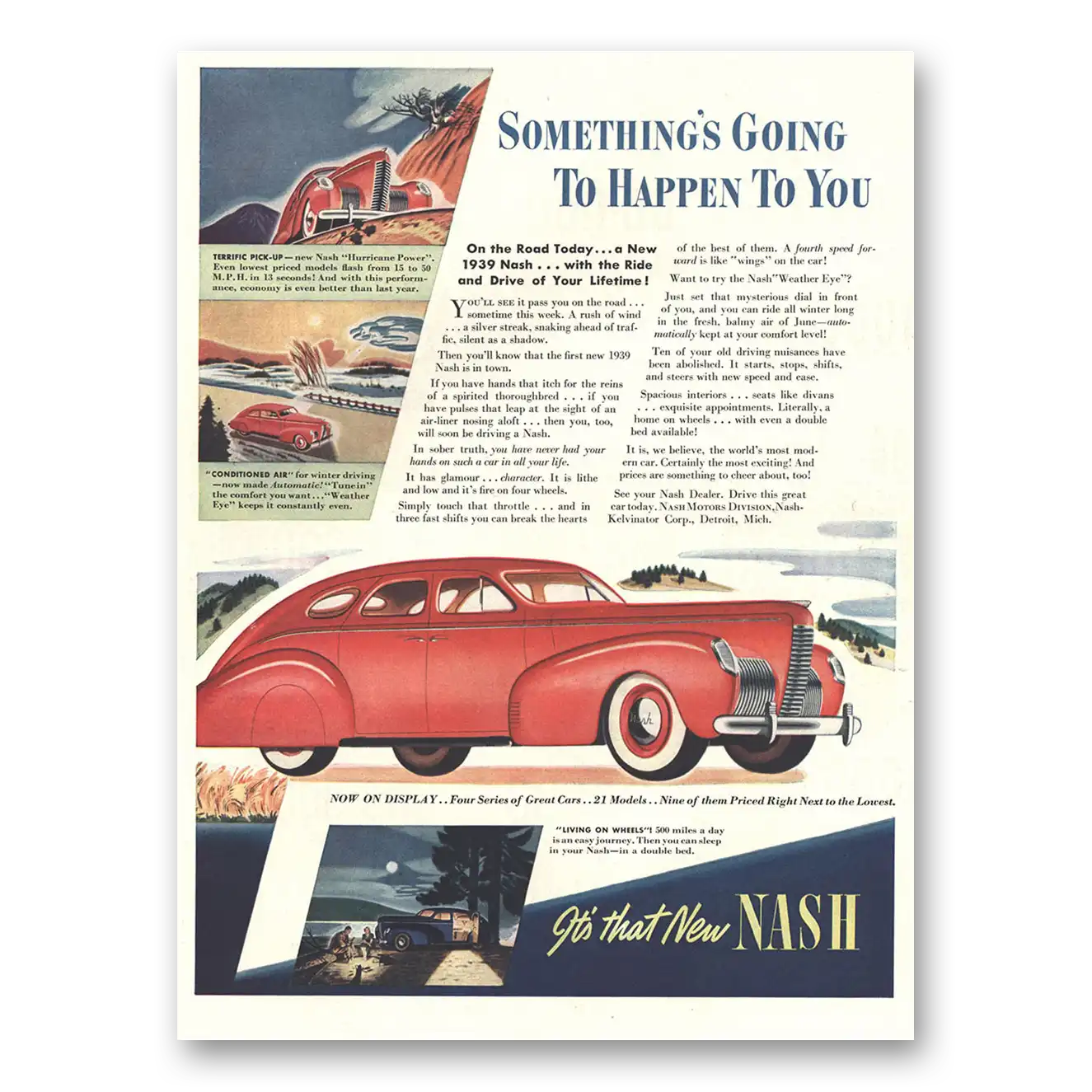 1938 Nash Motors Somethings Going to Happen to You Vintage Magazine Print Ad