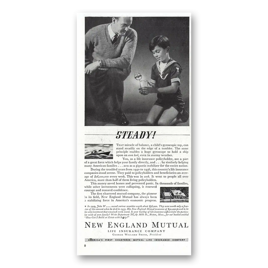 1938 New England Mutual Life Insurance Steady Vintage Magazine Print Ad