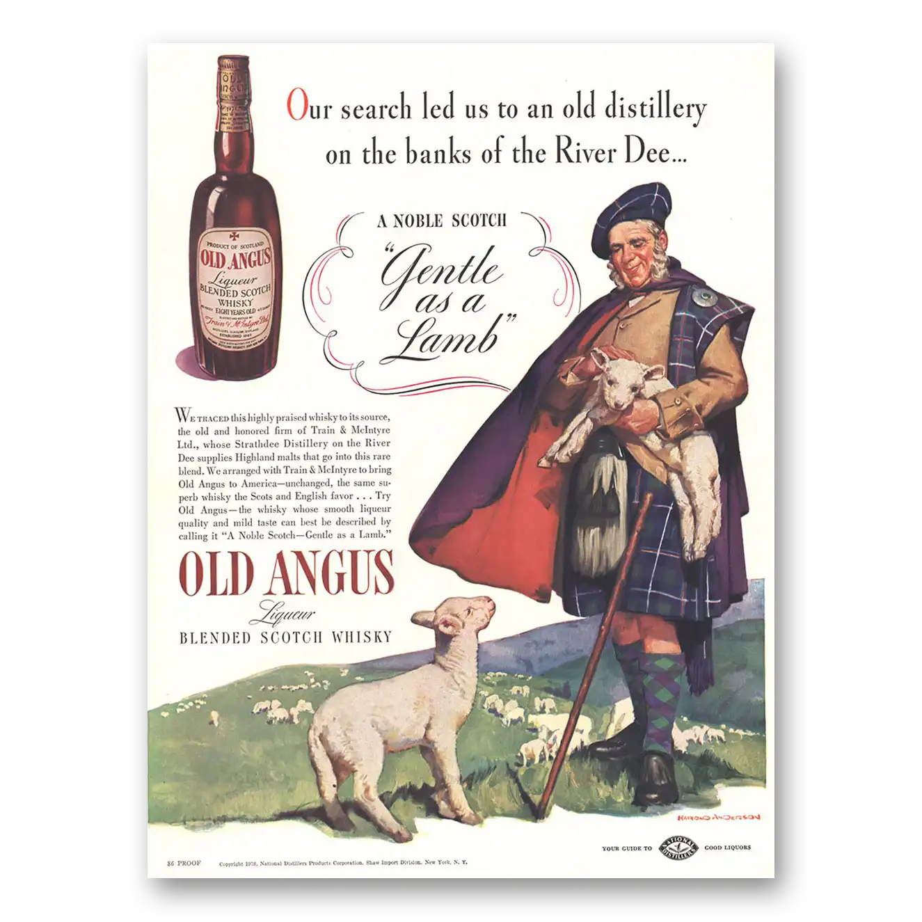 1938 Old Angus Whisky Gentle As A Lamb Vintage Magazine Print Ad