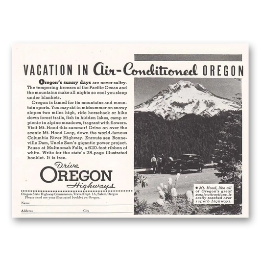 1938 Oregon Vacation in Air Conditioned Oregon Vintage Magazine Print Ad