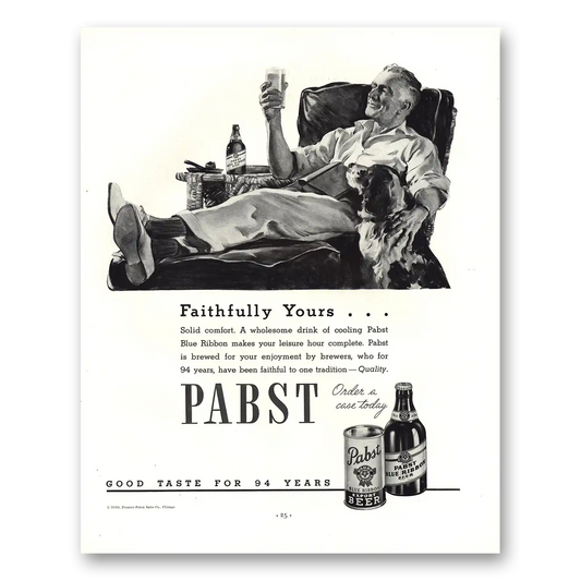 1938 Pabst Blue Ribbon Beer Faithfully Yours Vintage Magazine Print Ad