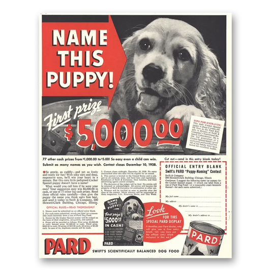 1938 Swift and Company Pard Dog Food Name This Puppy Vintage Magazine Print Ad