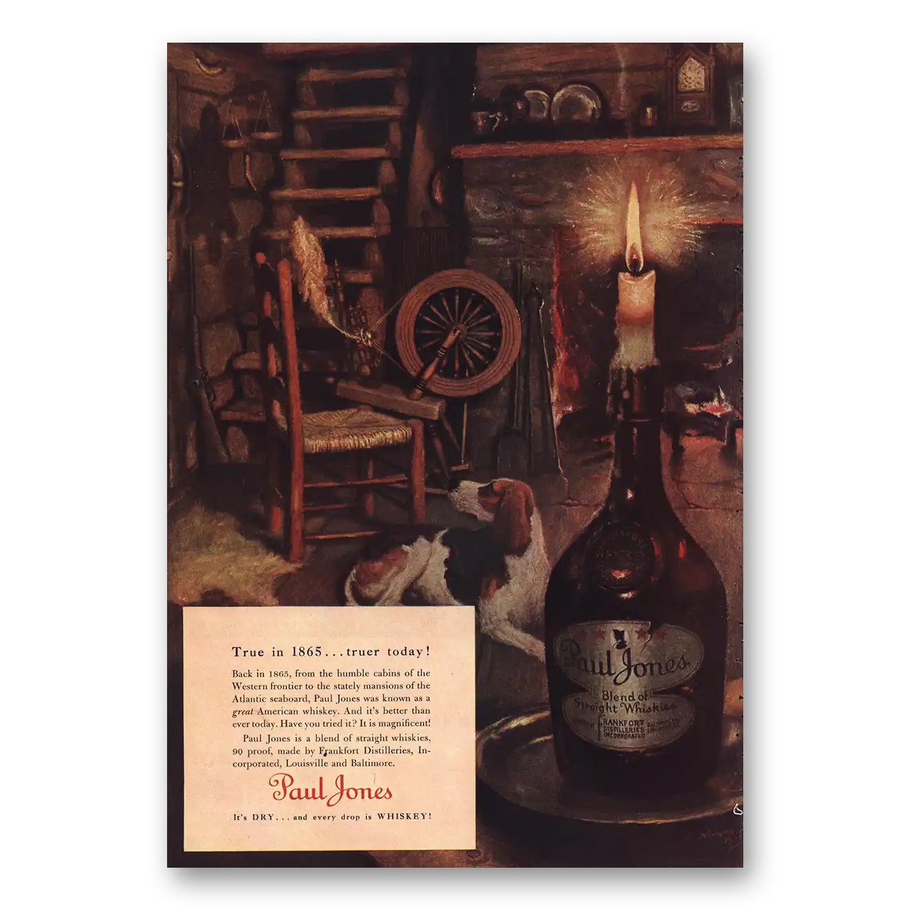 1938 Paul Jones Whiskey True In 1965 Vintage Magazine Print Ad