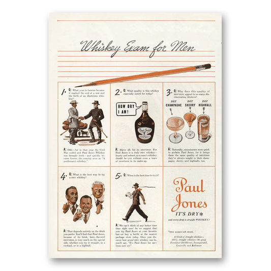 1938 Paul Jones Whiskey Whiskey Exam for Men Vintage Magazine Print Ad