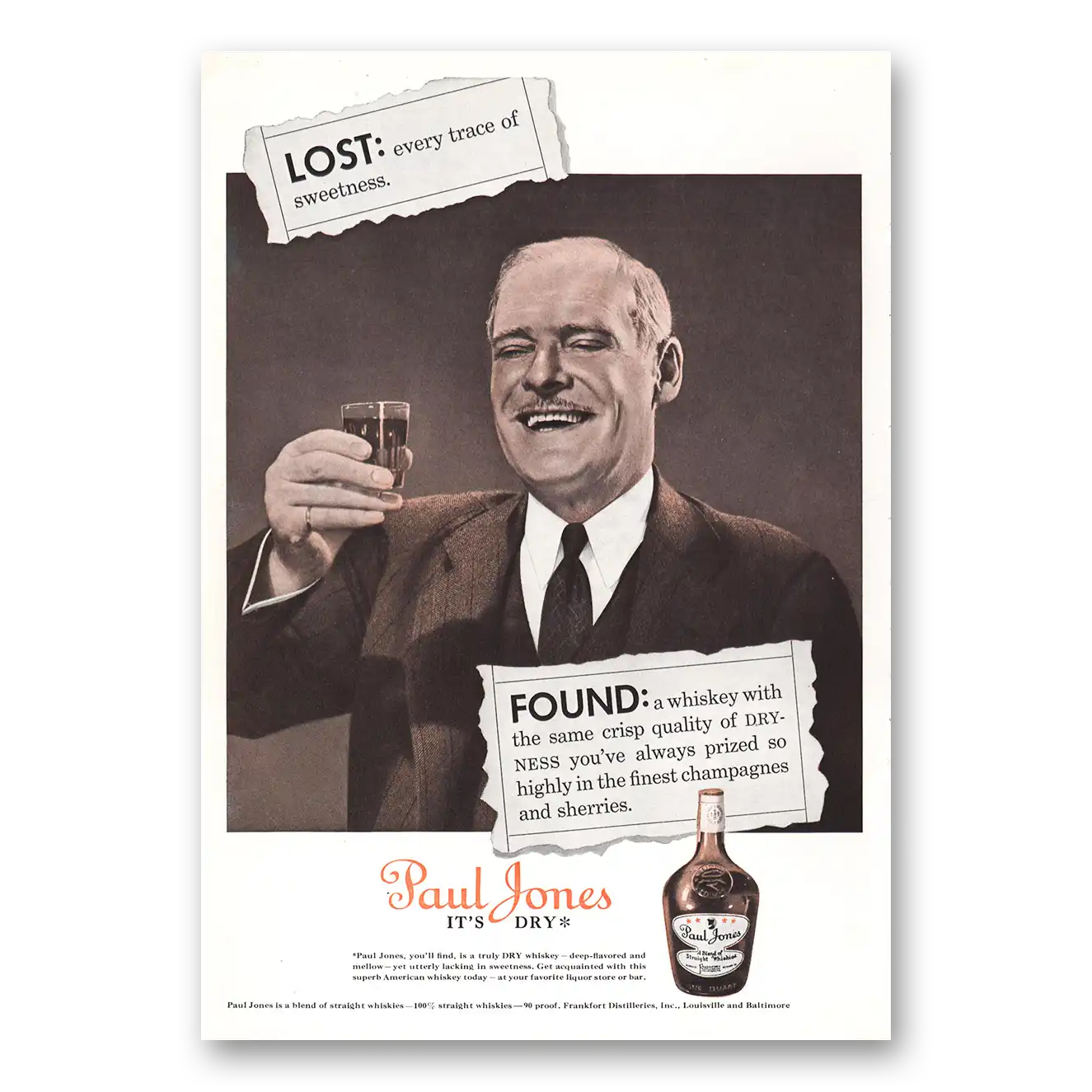 1938 Paul Jones Whiskey Lost Found Vintage Magazine Print Ad