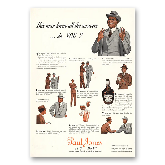 1938 Paul Jones Whiskey Man Knew All the Answers Vintage Magazine Print Ad