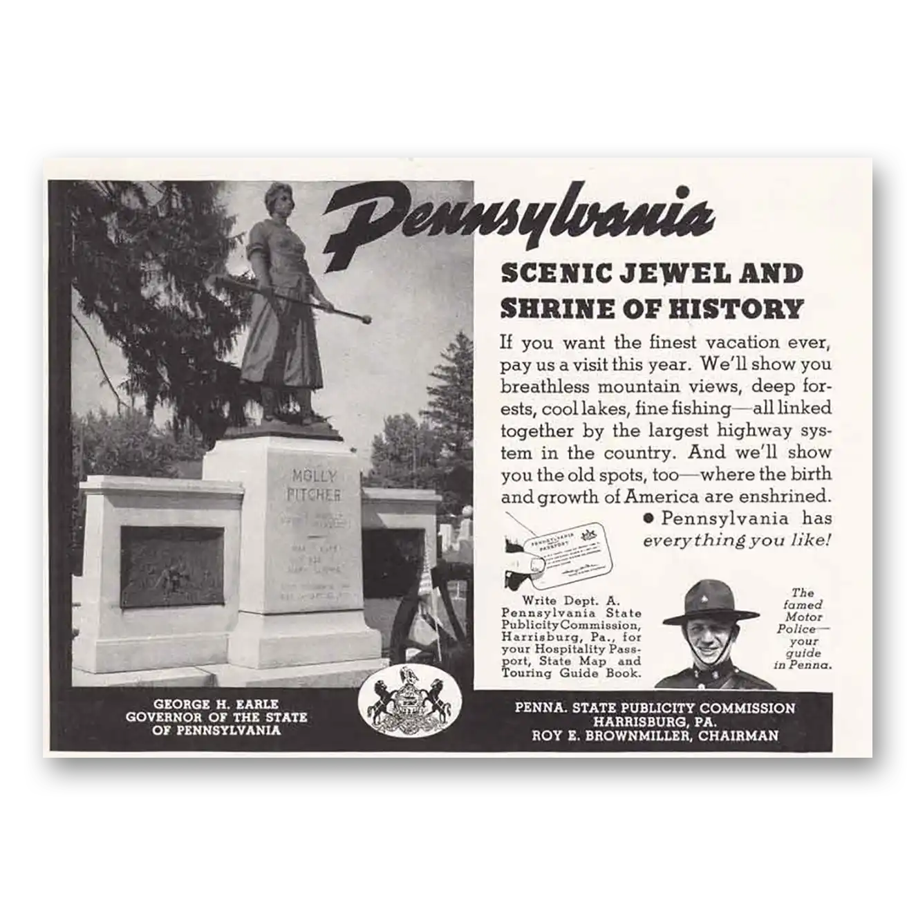 1938 Pennsylvania Scenic Jewel and Shrine of History Vintage Magazine Print Ad