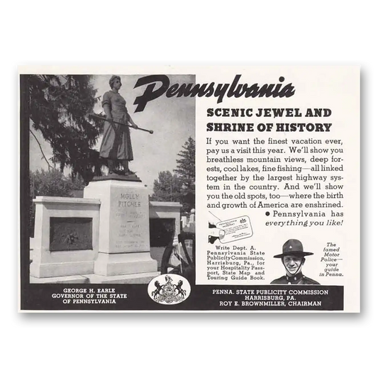 1938 Pennsylvania Scenic Jewel and Shrine of History Vintage Magazine Print Ad