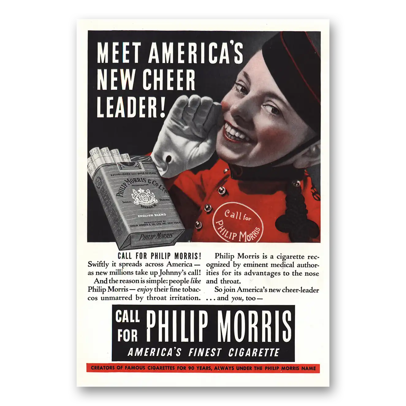 1938 Philip Morris Americas New Cheer Leader Vintage Magazine Print Ad