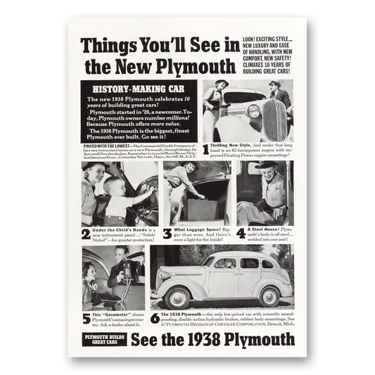 1938 Plymouth History Making Car Vintage Magazine Print Ad