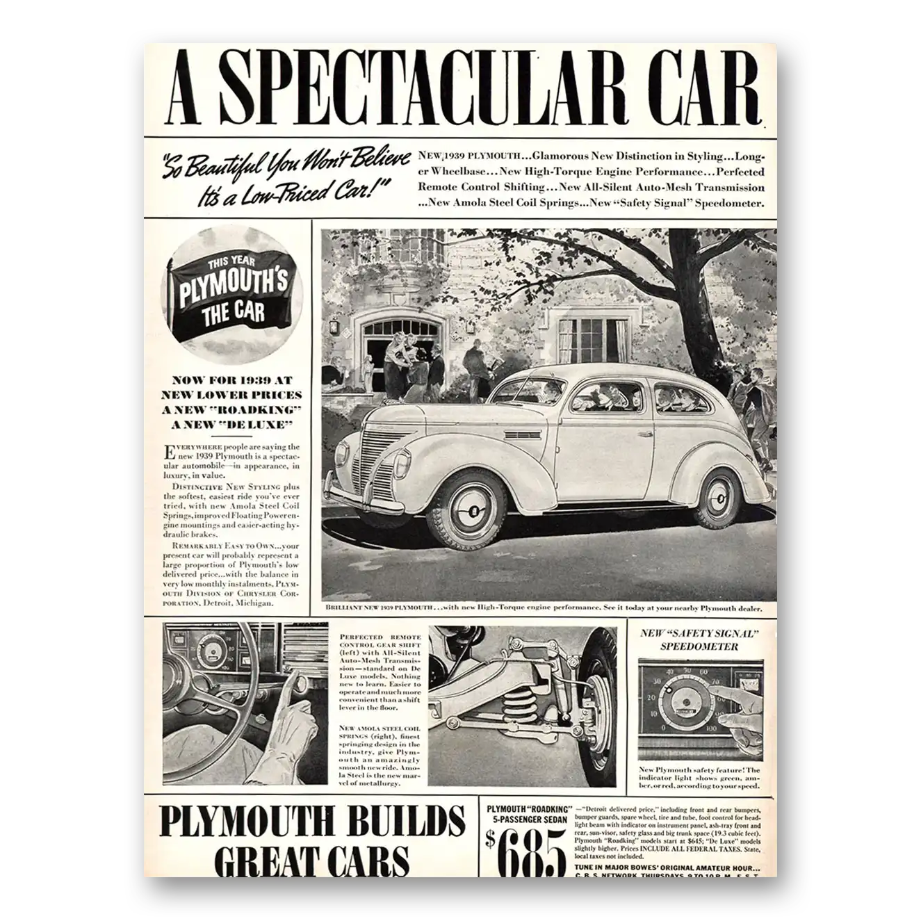 1938 Plymouth Spectacular Car Vintage Magazine Print Ad