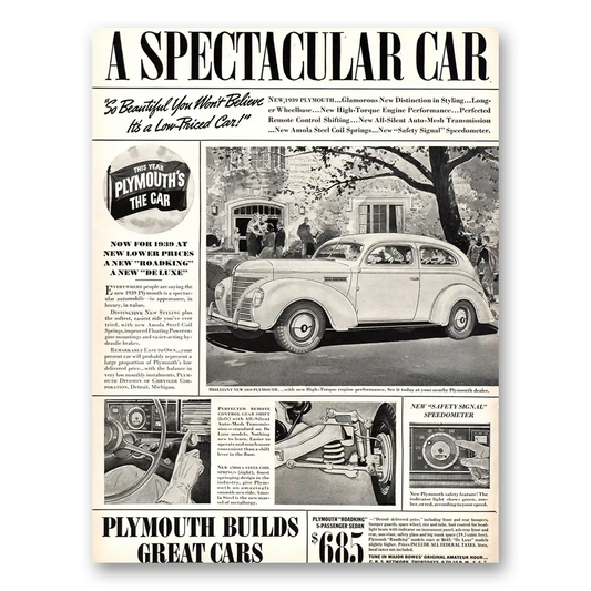 1938 Plymouth Spectacular Car Vintage Magazine Print Ad