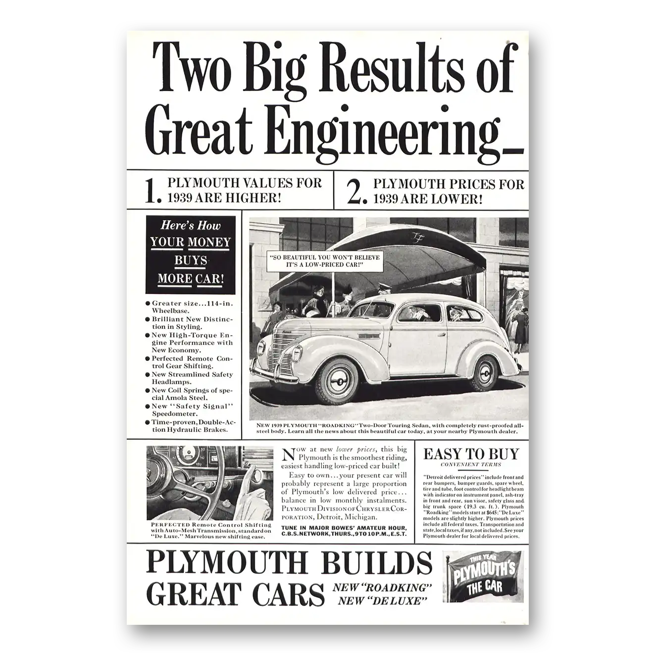 1938 Plymouth Roadking Two Big Results of Great Engineering Vintage Magazine Print Ad