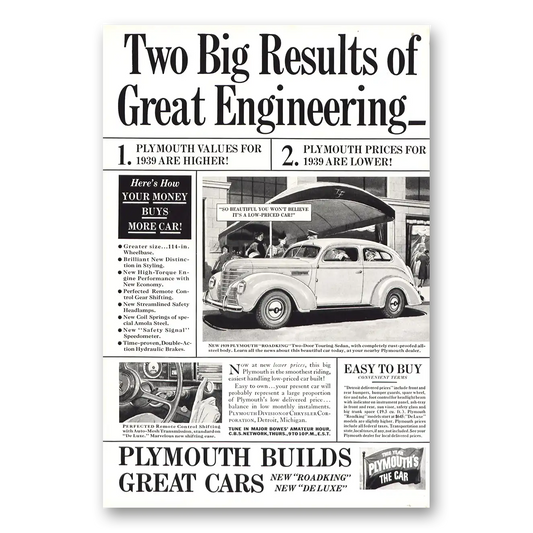 1938 Plymouth Roadking Two Big Results of Great Engineering Vintage Magazine Print Ad