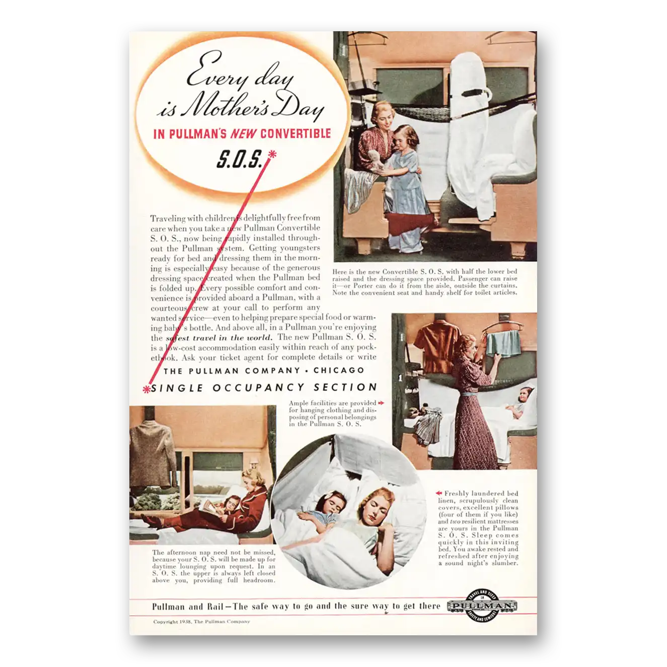 1938 Pullman Every Day is Mothers Day Vintage Magazine Print Ad