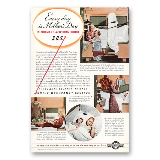 1938 Pullman Every Day is Mothers Day Vintage Magazine Print Ad