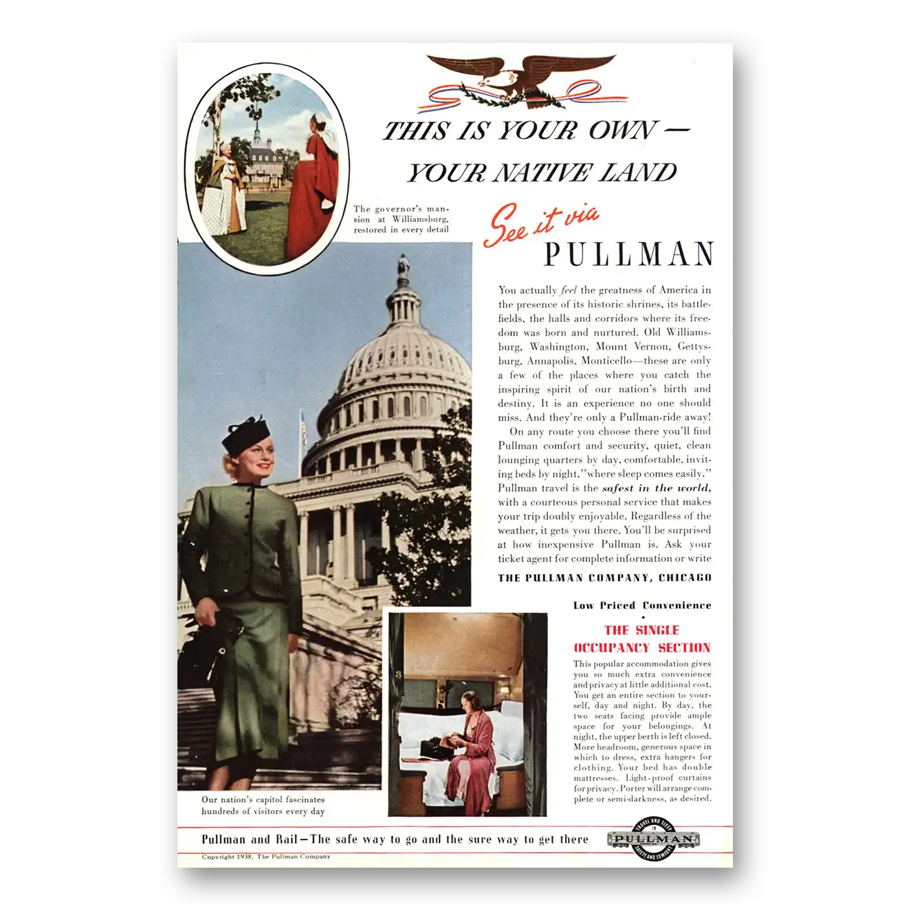 1938 Pullman This Is Your Own Your Native Land Vintage Magazine Print Ad