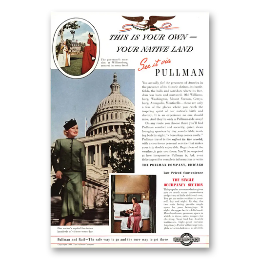 1938 Pullman This Is Your Own Your Native Land Vintage Magazine Print Ad